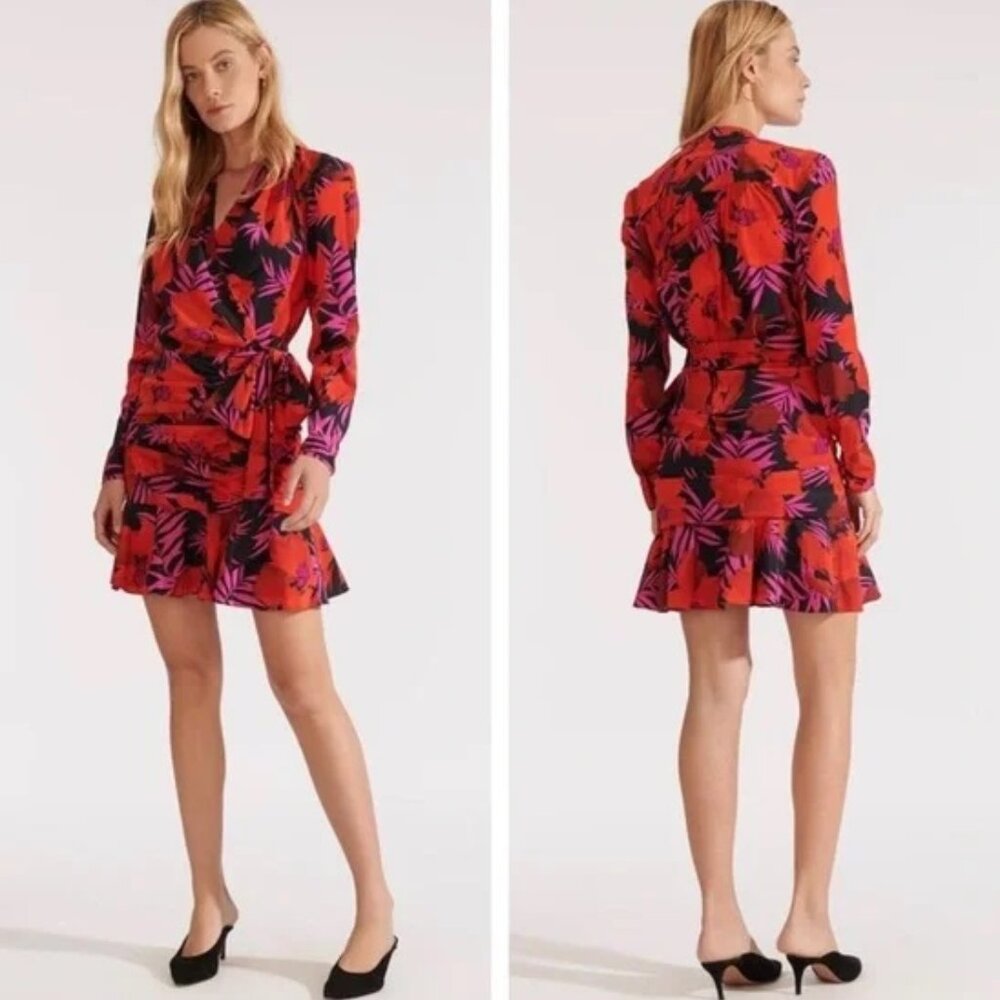 Veronica Beard Floral Red Wrap Dress